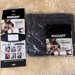 NWT SHOLDIT Convertible Infinity Scarf Built-In Pocket Womens Charcoal Utility
